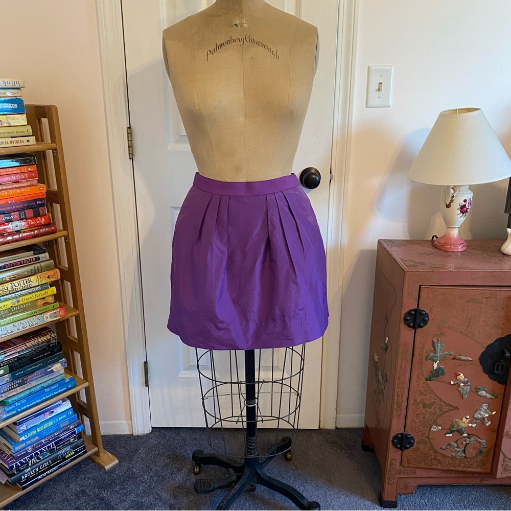 J crew Purple Pleated Mini Bubble Silk Taffeta tulle Skirt Size 4